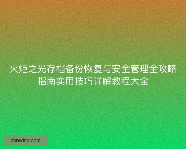 火炬之光存档备份恢复与安全管理全攻略指南实用技巧详解教程大全
